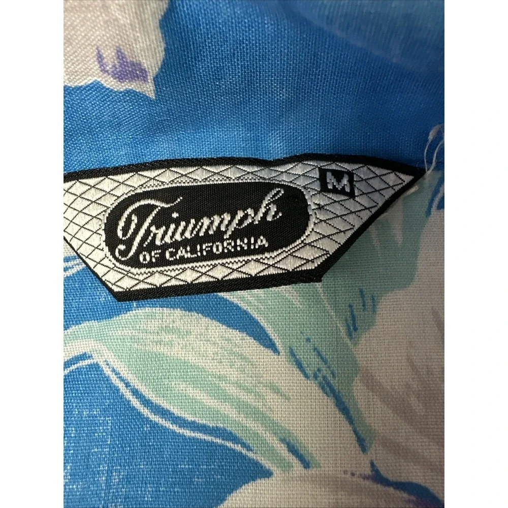 Triumph Of California Hawaiian Aloha Shirt Men's Size Medium Short Sleeve Blue